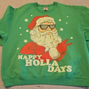 Brand New WITHOUT Tags, Jerzees Green Santa HAPPY HOLLA-DAYS Sweater, size XL